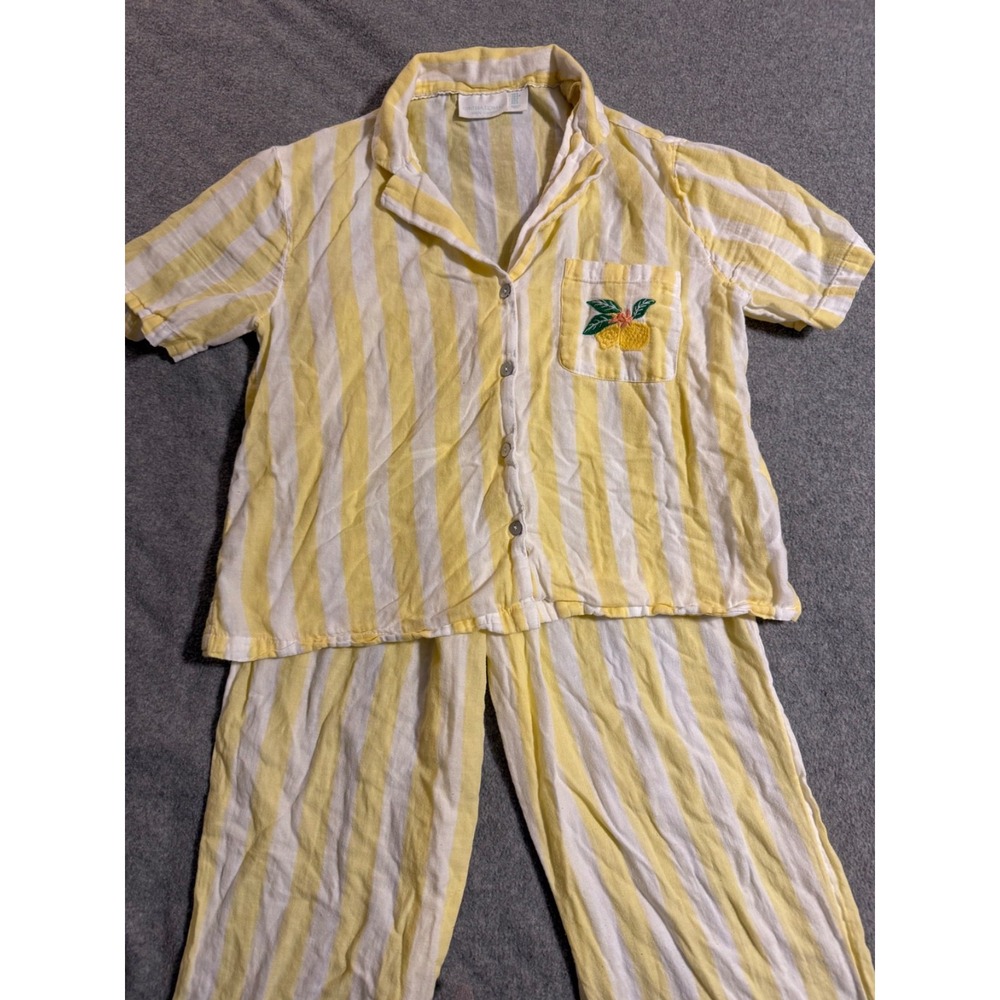 Cynthia Rowley Cabana Striped Capri Pajamas Set Lemon Notch Collar Cotton Small